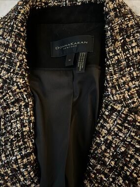 Donna Karan Black and Cream Tweed Button Blazer